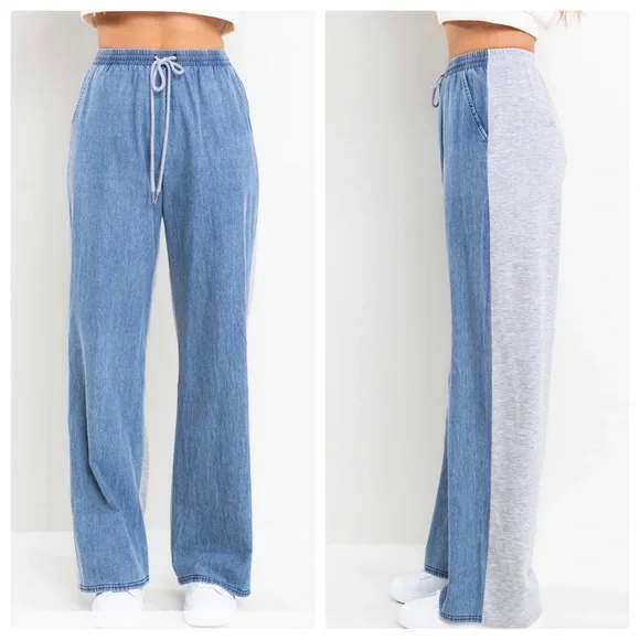 42 Contrast Denim Straight Long Leg Pants - Picture 3 of 5